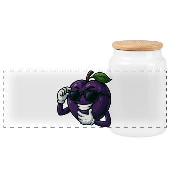 Coole Pflaume mit Sonnenbrille Cartoon Lustig  - Panorama Keksdose mit Holzdeckel - Weiß - Vorne