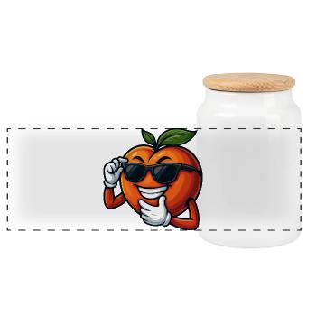 Cool Peach Cartoon Sunglasses Summer Fruit - Panoramic Cookie Jar with Wooden Lid - white - Front