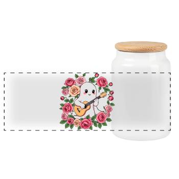 Ghost plays guitar - Panoramic Cookie Jar with Wooden Lid - white - Front