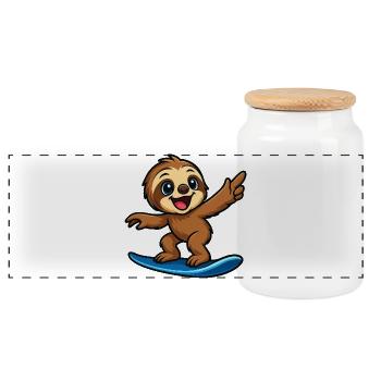 Cooles Faultier Surfer Strand Outfit für Kids - Panorama Keksdose mit Holzdeckel - Weiß - Vorne
