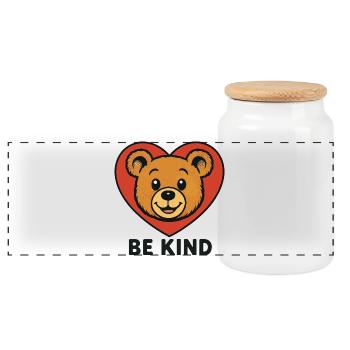 Be Kind – Süßer Bär im Herz | Freundlichkeit - Panorama Keksdose mit Holzdeckel - Weiß - Vorne