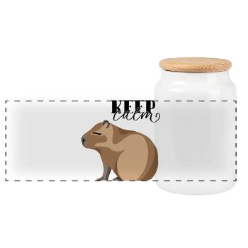 Keep Calm Capybara - Panorama Keksdose mit Holzdeckel - Weiß - Vorne