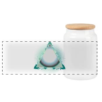 Mystical Triangle Frame in Turquoise with Ornaments - Panoramic Cookie Jar with Wooden Lid - white - Front