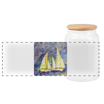 Farbenfroher Segelboot-Motiv im Expressionismus - Panorama Keksdose mit Holzdeckel - Weiß - Vorne