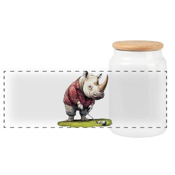 Nashörner Golfer / Golf Nashorn - Panorama Keksdose mit Holzdeckel - Weiß - Vorne