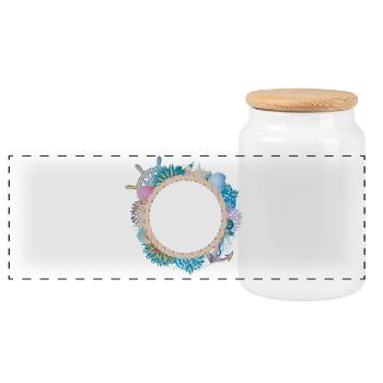 Maritime Rope Frame – with Corals & Shells - Panoramic Cookie Jar with Wooden Lid - white - Front