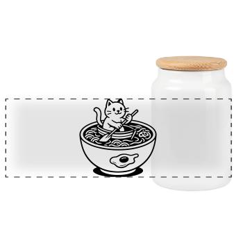 Cute Noudle Soup Cat - Panorama Keksdose mit Holzdeckel - Weiß - Vorne