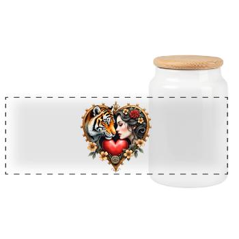 Jungle Coeur & Amour Tattoo - Boîte à biscuits avec couvercle en bois - blanc - Devant