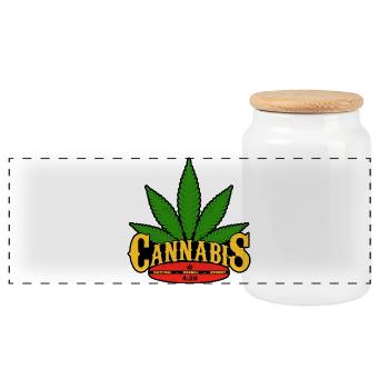 Cannabis Leaf Retro Badge Design - Panoramic Cookie Jar with Wooden Lid - white - Front
