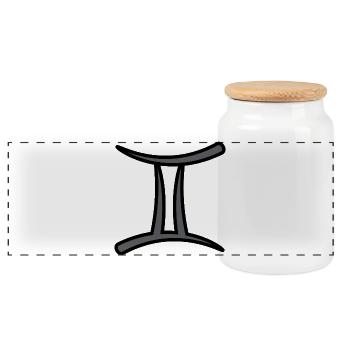 Geimini Zodiac Sign Symbol Black & Gray - Panoramic Cookie Jar with Wooden Lid - white - Front