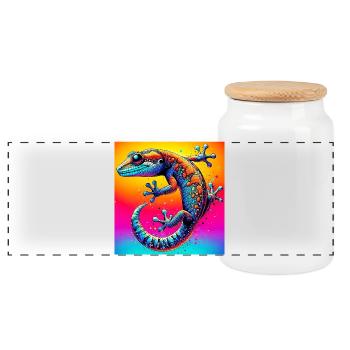 Gecko - Panoramic Cookie Jar with Wooden Lid - white - Front
