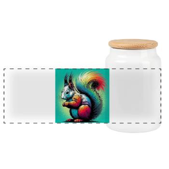 squirrel - Panoramic Cookie Jar with Wooden Lid - white - Front