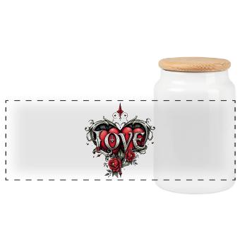 Heart of Love with Flowers and Thorns - Panoramic Cookie Jar with Wooden Lid - white - Front