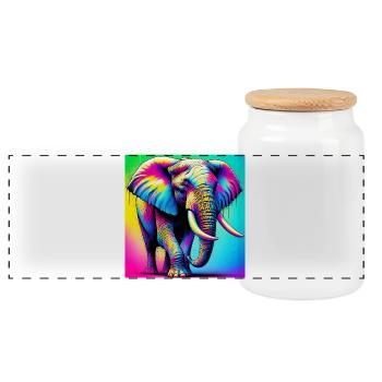 Elefant - Panorama Keksdose mit Holzdeckel - Weiß - Vorne