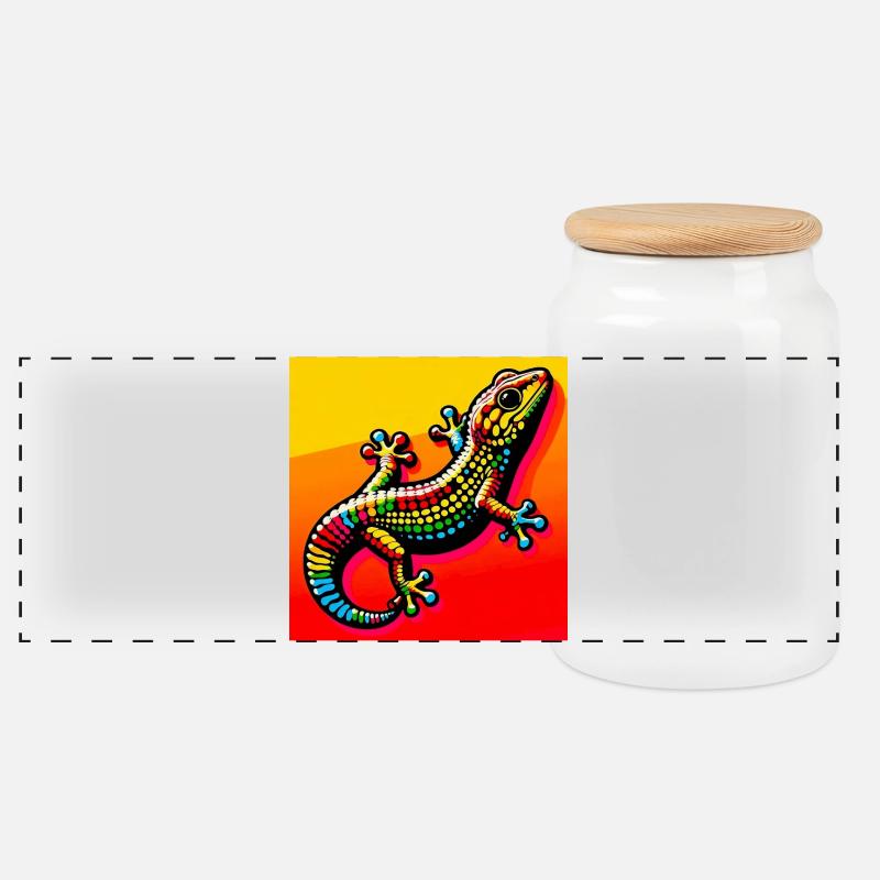 Gecko - Panorama Keksdose mit Holzdeckel - Weiß