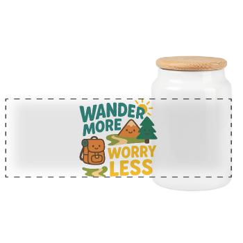 Wander More Worry Less - Panoramic Cookie Jar with Wooden Lid - white - Front