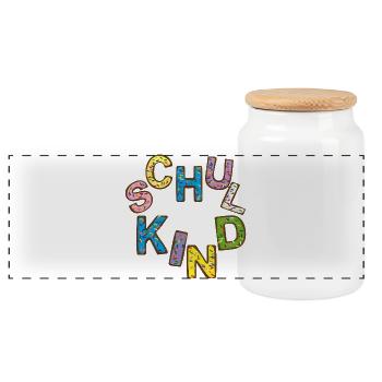 School Child Enrollment - Panoramic Cookie Jar with Wooden Lid - white - Front
