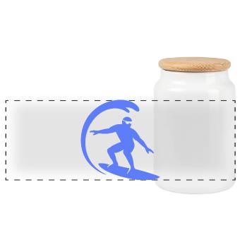 Surfer Wellenreiten Surfboard Silhouette Sommer  - Panorama Keksdose mit Holzdeckel - Weiß - Vorne