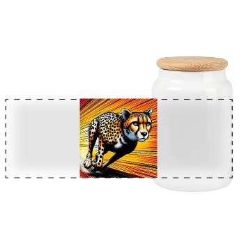 guépard - Boîte à biscuits avec couvercle en bois - blanc - Devant
