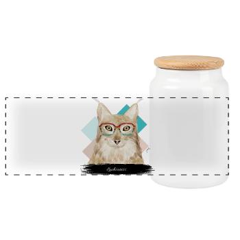 JvG Luchs "Luchsurious!" - Panoramic Cookie Jar with Wooden Lid - white - Front