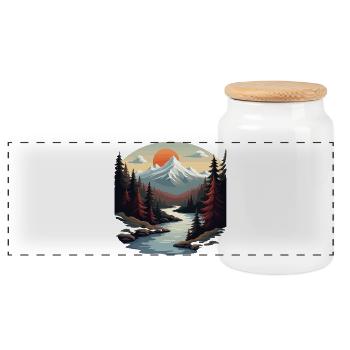 Mountain paradise with sunset - Panoramic Cookie Jar with Wooden Lid - white - Front