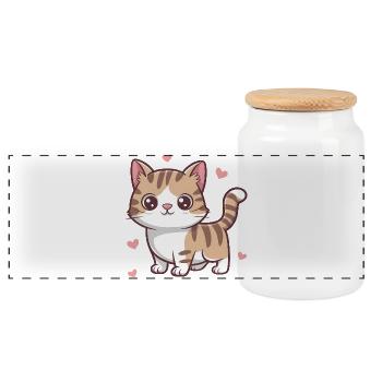 Cute Cat Lover - Panoramic Cookie Jar with Wooden Lid - white - Front