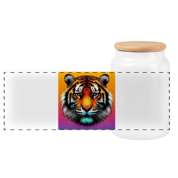 Tiger - Panorama Keksdose mit Holzdeckel - Weiß - Vorne