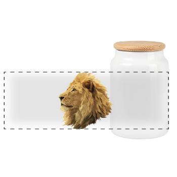 Majestic lion head in digital style - Panoramic Cookie Jar with Wooden Lid - white - Front