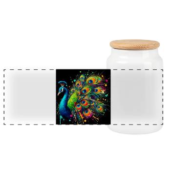 peacock - Panoramic Cookie Jar with Wooden Lid - white - Front