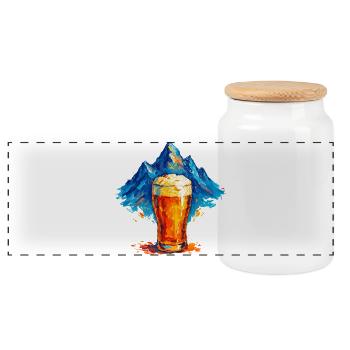Bergkulisse mit Bierglas - Panorama Keksdose mit Holzdeckel - Weiß - Vorne