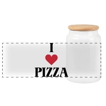 Ich liebe Pizza Spruch - Panorama Keksdose mit Holzdeckel - Weiß - Vorne