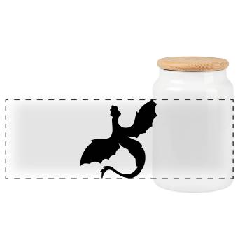 Fabled Winged Serpent Silhouette - Panoramic Cookie Jar with Wooden Lid - white - Front