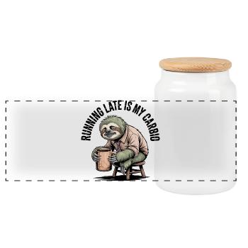 Running Late Is My Cardio Sloth - Boîte à biscuits avec couvercle en bois - blanc - Devant