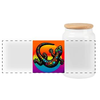 Gecko - Boîte à biscuits avec couvercle en bois - blanc - Devant