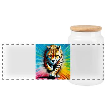 cheetah - Panoramic Cookie Jar with Wooden Lid - white - Front