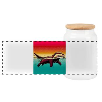 otter - Panoramic Cookie Jar with Wooden Lid - white - Front