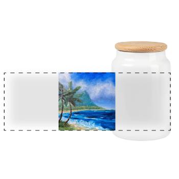 Tropical Coastal Landscape Artwork Hawaii Ocean - Panoramic Cookie Jar with Wooden Lid - white - Front