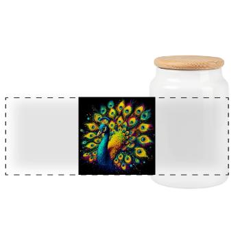peacock - Panoramic Cookie Jar with Wooden Lid - white - Front