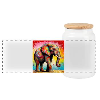 elephant - Panoramic Cookie Jar with Wooden Lid - white - Front