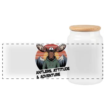 Antlers Attitude Adventure Moose - Panoramic Cookie Jar with Wooden Lid - white - Front