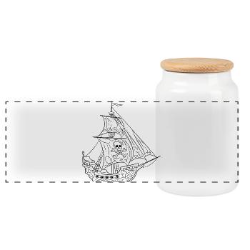 Bateau pirate - Boîte à biscuits avec couvercle en bois - blanc - Devant