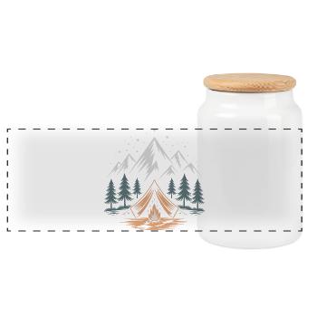 Mountain Adventure with Campfire - Panoramic Cookie Jar with Wooden Lid - white - Front