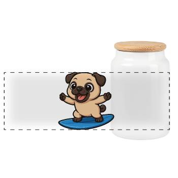 mignon carlin surfeur dessin animé surf d’été - Boîte à biscuits avec couvercle en bois - blanc - Devant