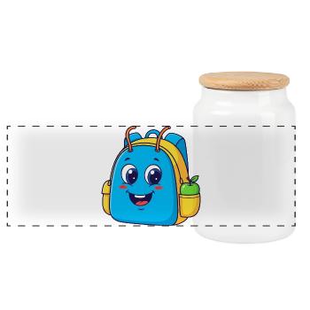 Sac à dos joyeux avec motif pomme - Boîte à biscuits avec couvercle en bois - blanc - Devant