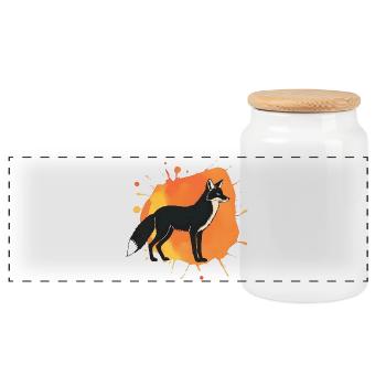 Falk-Hund Silhouette mit Orangenem Hintergrund - Panorama Keksdose mit Holzdeckel - Weiß - Vorne