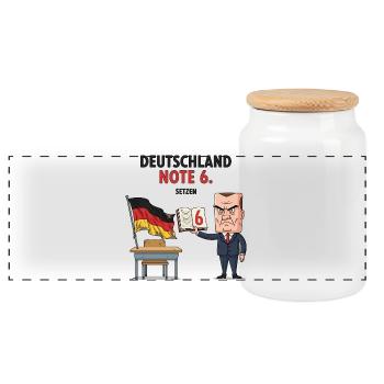 Germany Note 6 Motif with Teacher - Panoramic Cookie Jar with Wooden Lid - white - Front