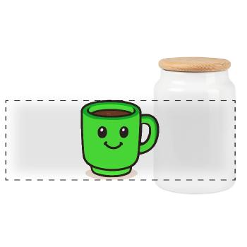 tasse à café sourire dessin animé - Boîte à biscuits avec couvercle en bois - blanc - Devant