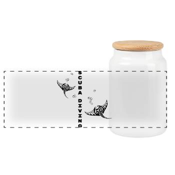 Tauchen – Stammes-Mantarochen-Design - Panorama Keksdose mit Holzdeckel - Weiß - Vorne