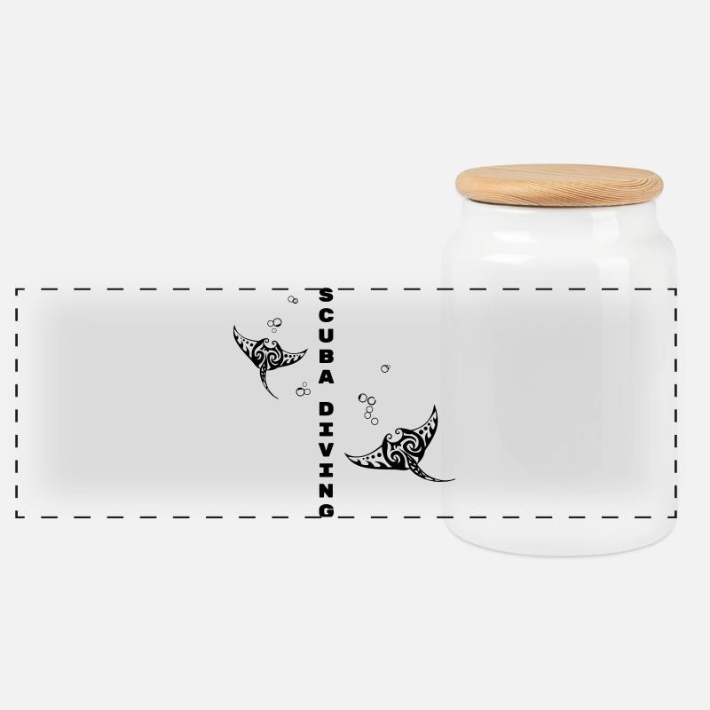 Tauchen – Stammes-Mantarochen-Design - Panorama Keksdose mit Holzdeckel - Weiß