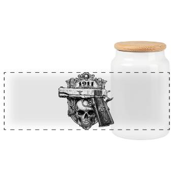 1911 Pistol Handgun - Panorama Keksdose mit Holzdeckel - Weiß - Vorne